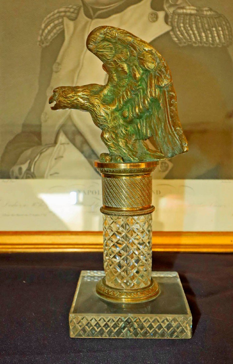 Gilt Bronze Eagle On Cut Crystal Base-photo-2