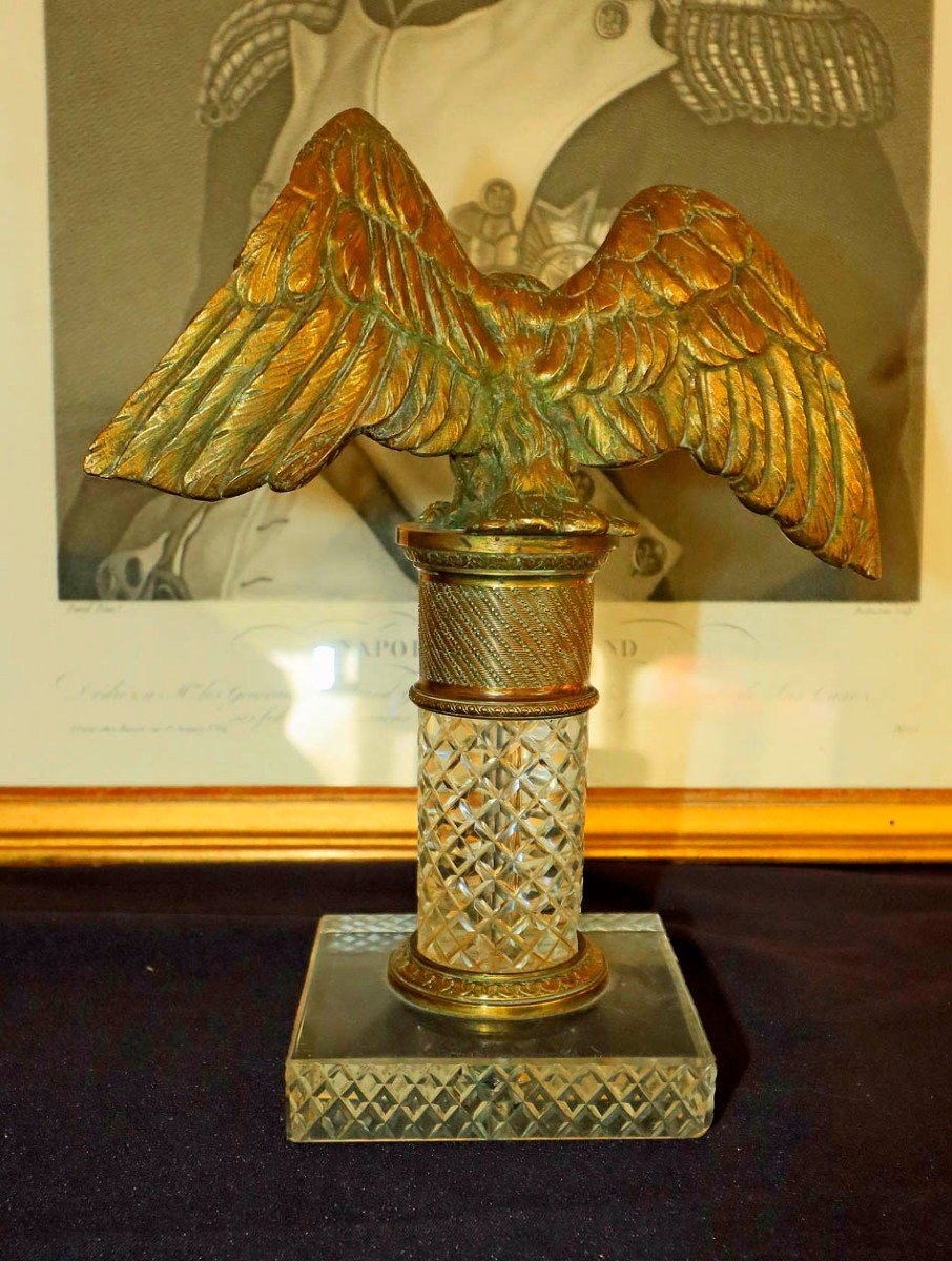 Gilt Bronze Eagle On Cut Crystal Base-photo-3