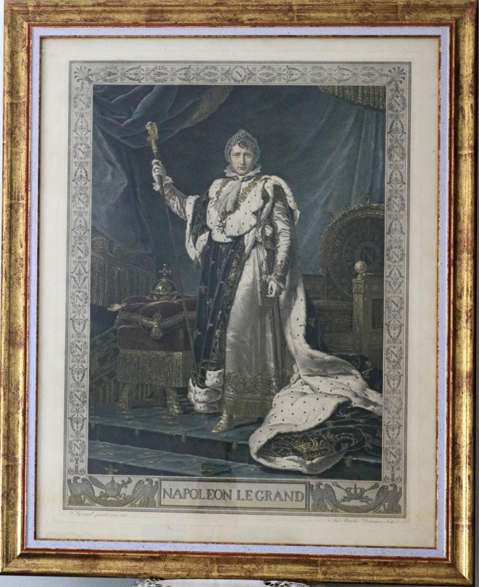 Lithographie couleur Napoléon1er En grand costume Du sacre