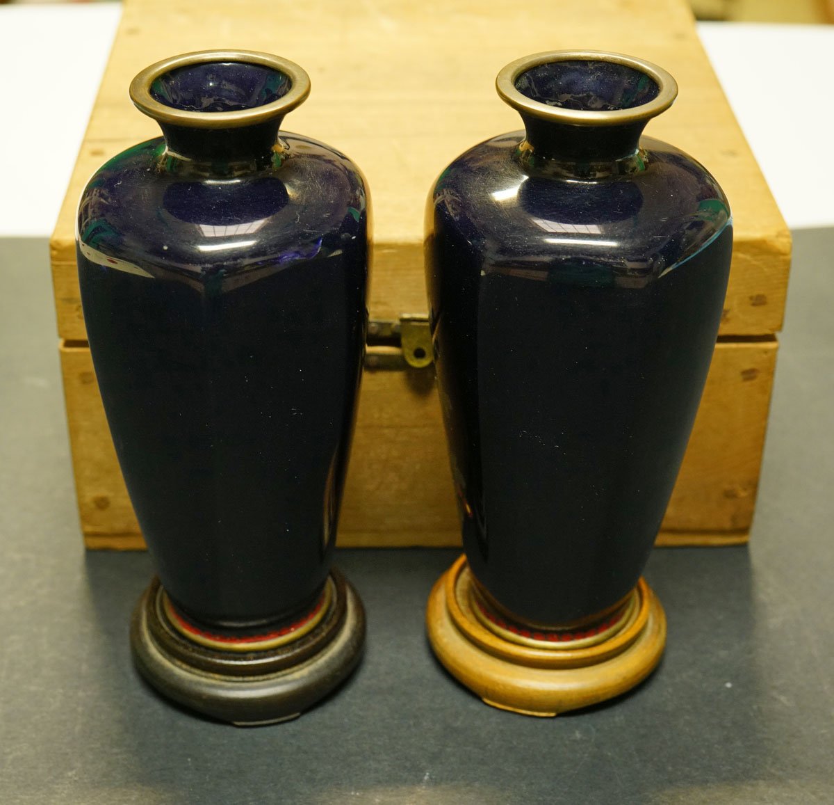 Pair Of Enamelled Copper Vases Said Shippo Late 19th-photo-3