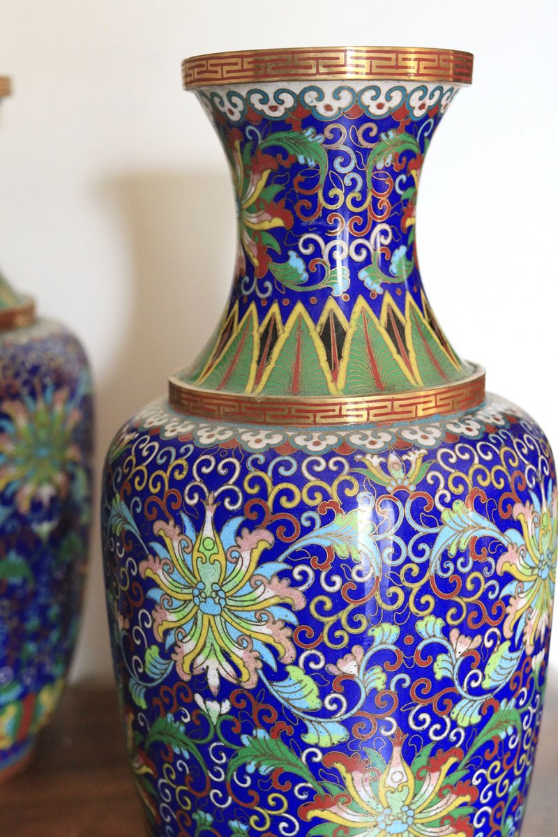 Pair Of Cloisonne Vases China Late 19th-photo-3