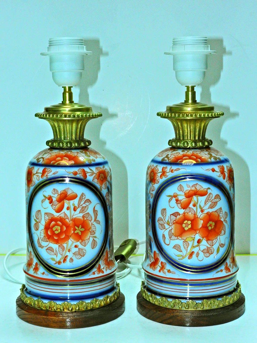 Paire De Lampes En Porcelaine De Bayeux Et Bronze 19 ème