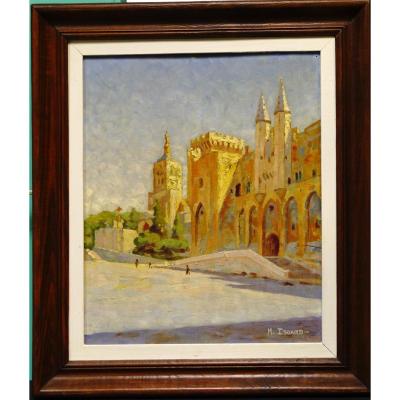 Oil On Panel By M Isoard Palais Des Papes In Avignon