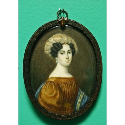 Miniature On Ivory Lady Portrait In Turban Heigel