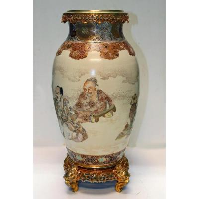 Japan Porcelain Vase Satsuma Gilt Bronze Mount