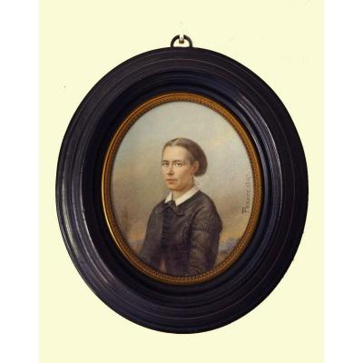 Miniature Portrait d'Une Dame De Qualité Par Passot 1867