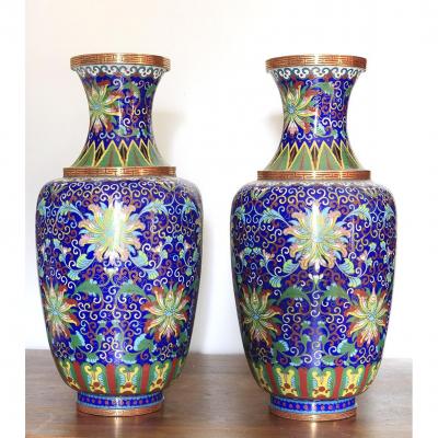 Pair Of Cloisonne Vases China Late 19th