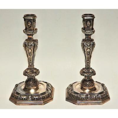 Pair Of Regency Style Silver Bronze Candlesticks