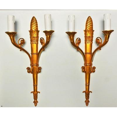 Pair Of Wall Lights In Gilt Bronze 19-20 Th