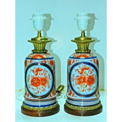 Pair Of Bayeux Porcelain And Bronze Lamps 19th