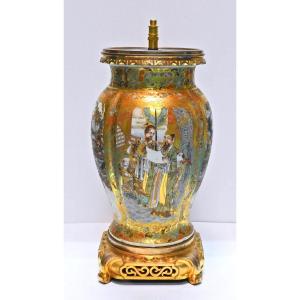 Satsuma Vase Mounted In Oil Lamp Late 19th