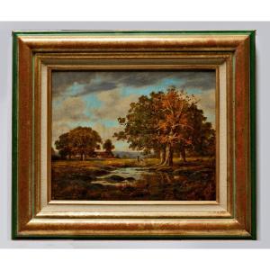 Oil On Panel Landscape At The Pond Signed Adrien Schulz (1851-1931)