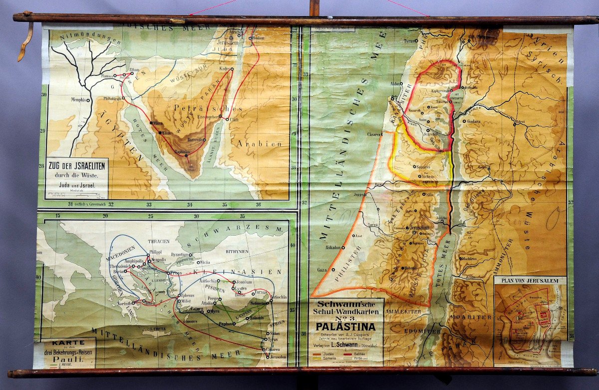 Proantic: Wall Map Palestine Train Of The Israelists Paul's Conversion