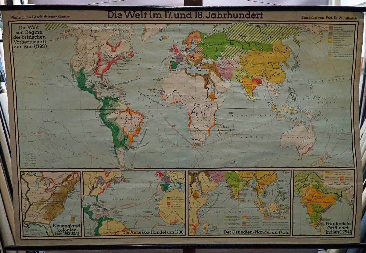 Proantic: World History Wall Map Period 17th And 18th Century Roll Up