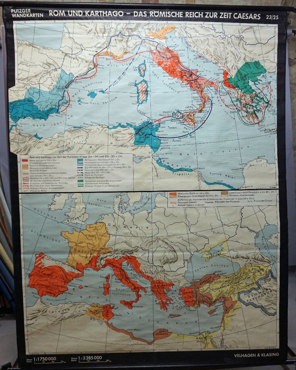 Proantic: Caesar Carthago Roman Empire Vintage History Wall Map