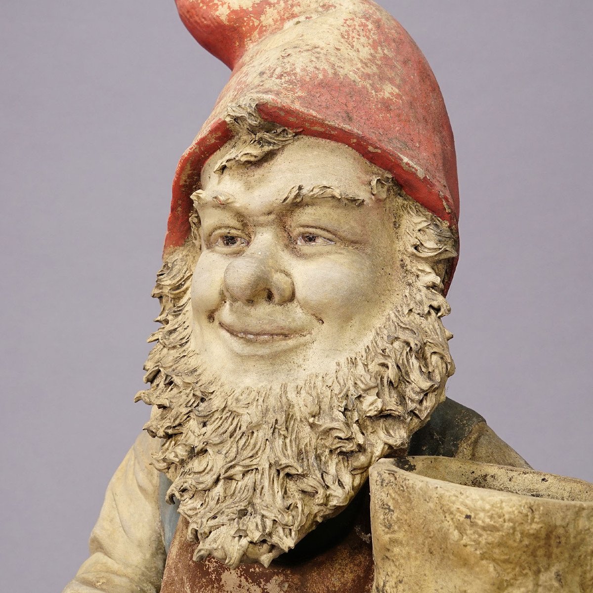 Proantic: Large Terracotta Garden Gnome With Flower Pot, Germany Circa