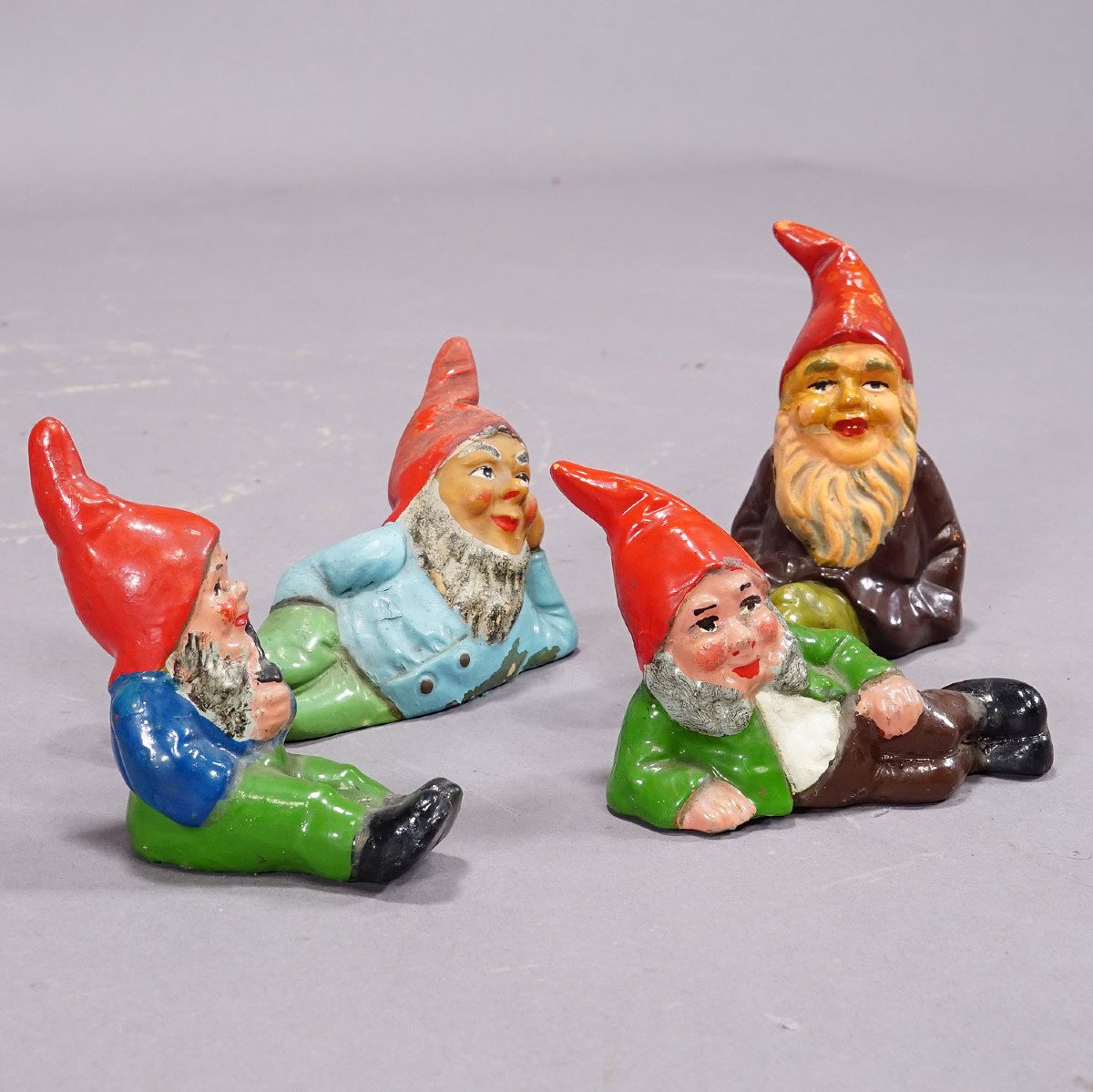 Proantic: Lot Of Four Terracotta Garden Gnomes, Germany Circa 1950s