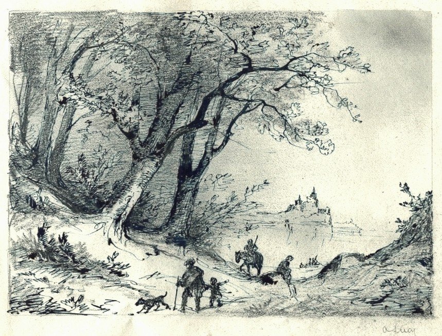 Adrien Lucy (1794-1875)   Dessin Original  - Etude à l'Encre Et Crayon