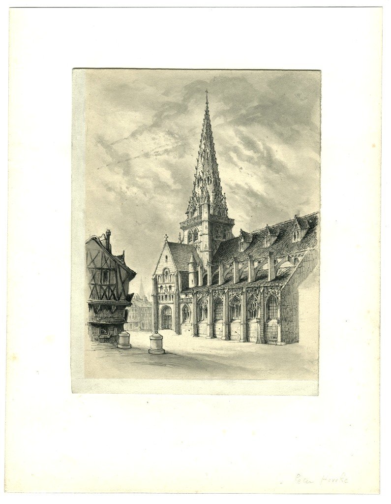 Rare dessin original de Peter Hawke (1801-1887)  Eglise-photo-2