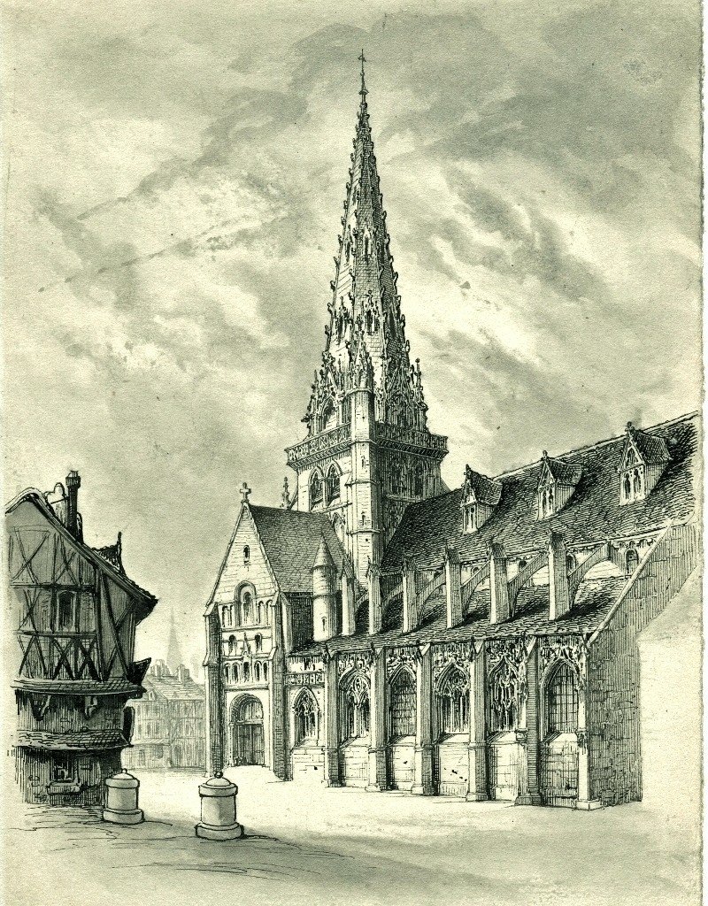 Rare dessin original de Peter Hawke (1801-1887)  Eglise
