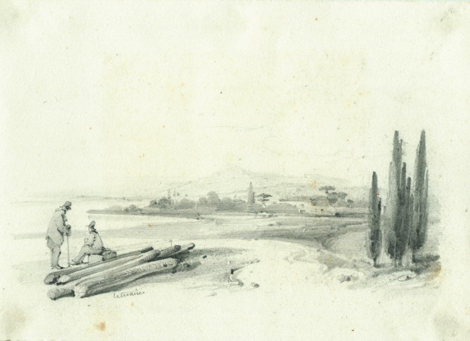 Pierre Letuaire (1798-1884) Animated Landscape - Old Original Drawing