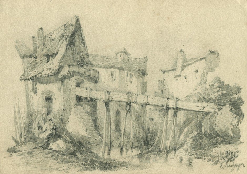 Eugène DESHAYES (1828-1891)  Dessin original ancien