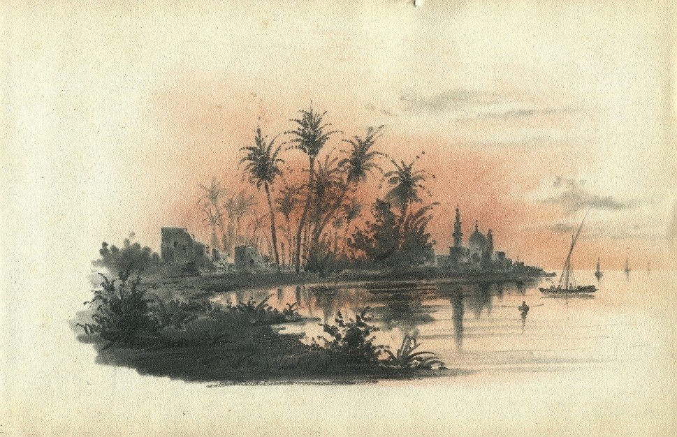 Nile Delta - Old Orientalist Drawing-photo-2