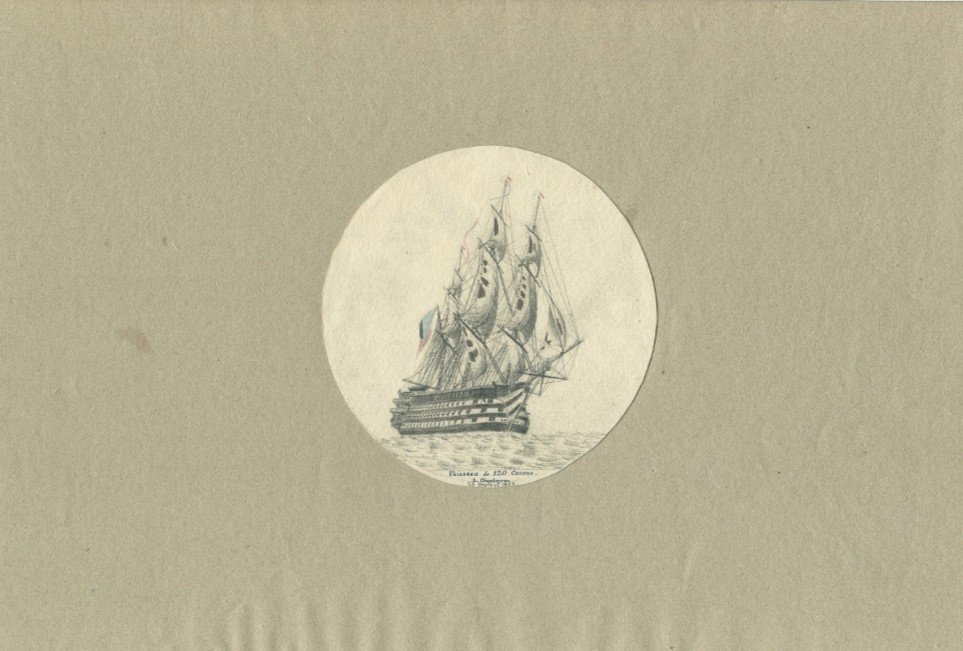 Dessin original de Charles Marie Léon CHAMBEYRON (1827-1891) - Navire - Bateau