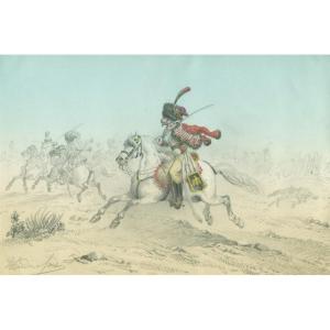 Theodore FORT (1810-1896) Charge de Cavalerie  - Dessin original ancien