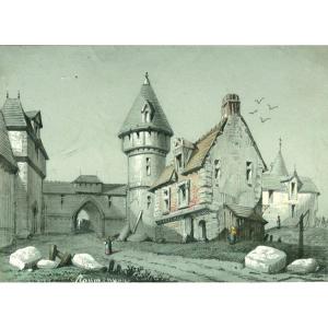Auguste François ROUMEGOUS (XIX) Paysage animé - Dessin original ancien