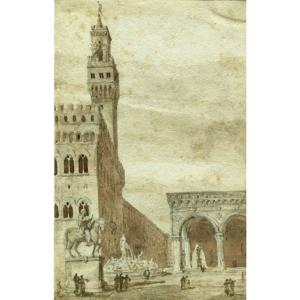 Italie , Florence - Palazzo Vecchio - Dessin Original Ancie