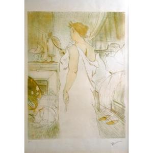 Henri De Toulouse-Lautrec (1864-1901) Femme Au Miroir -  Lithographie Numérotée ,  Timbre à Sec