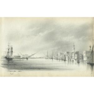 Egypt, View Of Damietta, Nile Delta - Old Orientalist Drawing