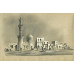 Ville En Egypte - Dessin Orientaliste Ancien