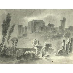 Vue De Chevreuse , Daté 1821- L.jean Marie Atoche (1785-1832)- Dessin  Original Au Lavis