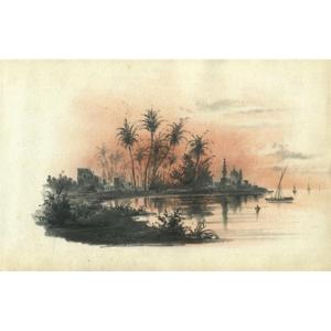 Egypt, Nile Delta - Orientalist Drawing Circa 1870