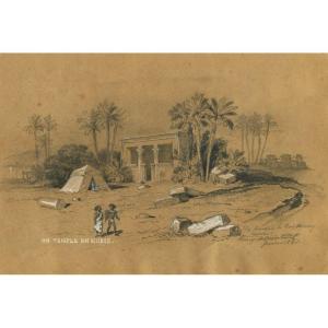 Henri DE MONTAUT (1825-1890) Temple en Nubie - Dessin orientaliste ancien