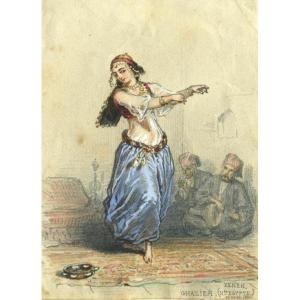 Henri De Montaut (1825-1890) Oriental Dancer - Old Orientalist Drawing