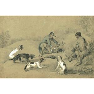 La Chasse Au Furet - Dessin Original Ancien