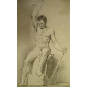 Male Nude - Academy Of Man - Original Old Drawing