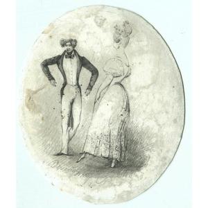 Eugène DEVÉRIA (1808-1865)  La danse - Dessin original ancien