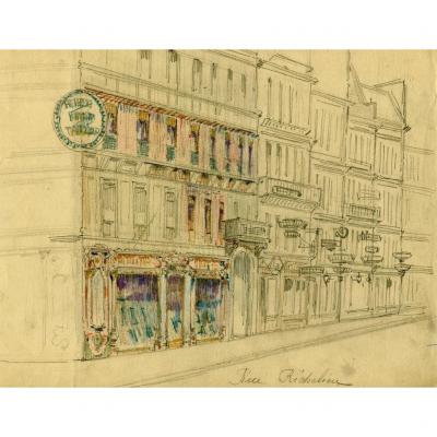 Original Drawing - Paris, Rue Richelieu