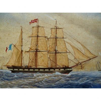 Original Watercolor Dated 1851 - Sailing Boat, Ship