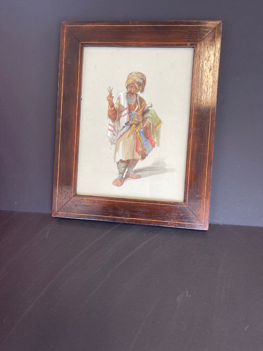 Superb 19th Century Orientalist Painting Ottoman Empire Traveling Merchant-photo-4