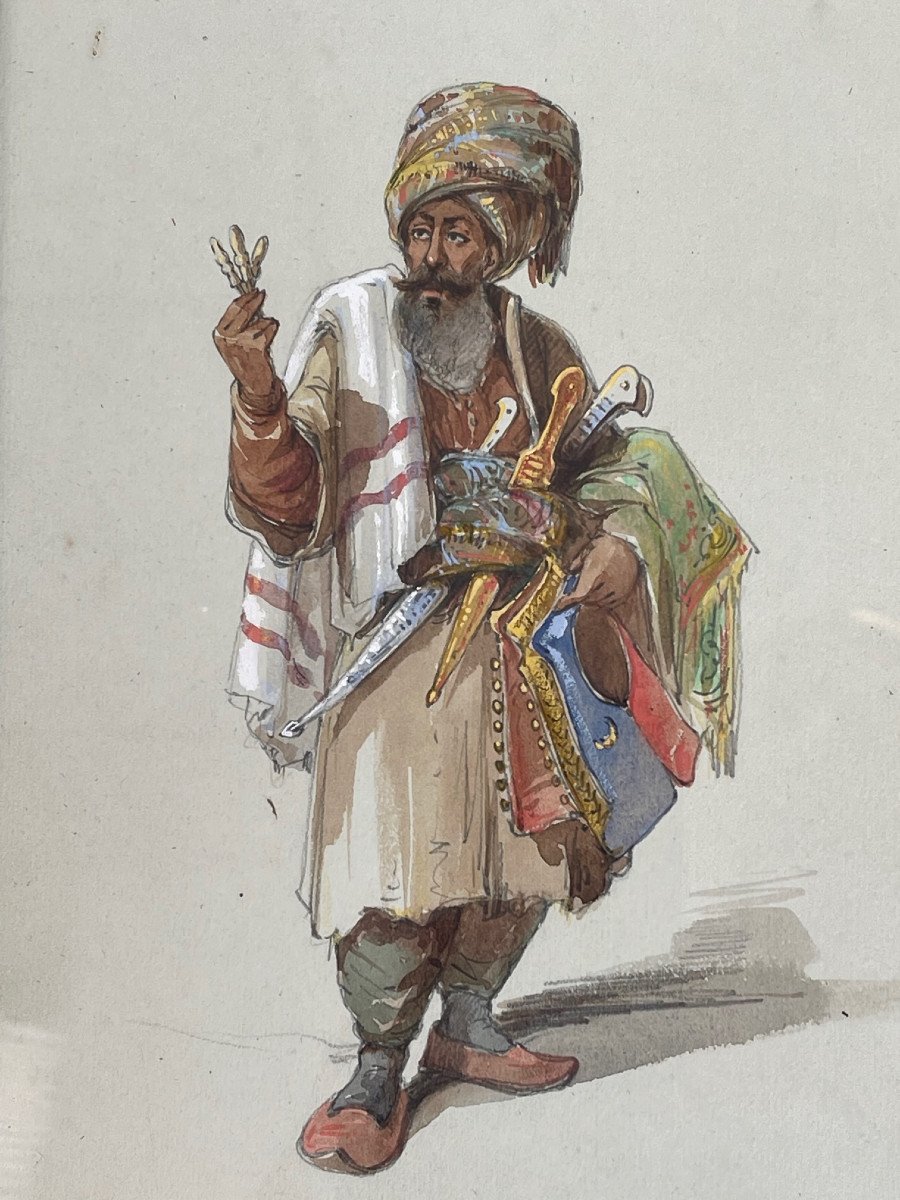 Superb 19th Century Orientalist Painting Ottoman Empire Traveling Merchant-photo-2