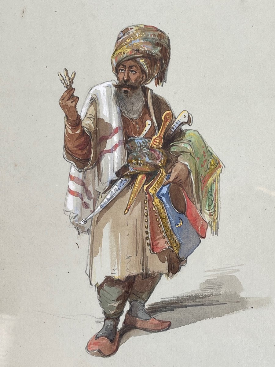 Superb 19th Century Orientalist Painting Ottoman Empire Traveling Merchant-photo-3