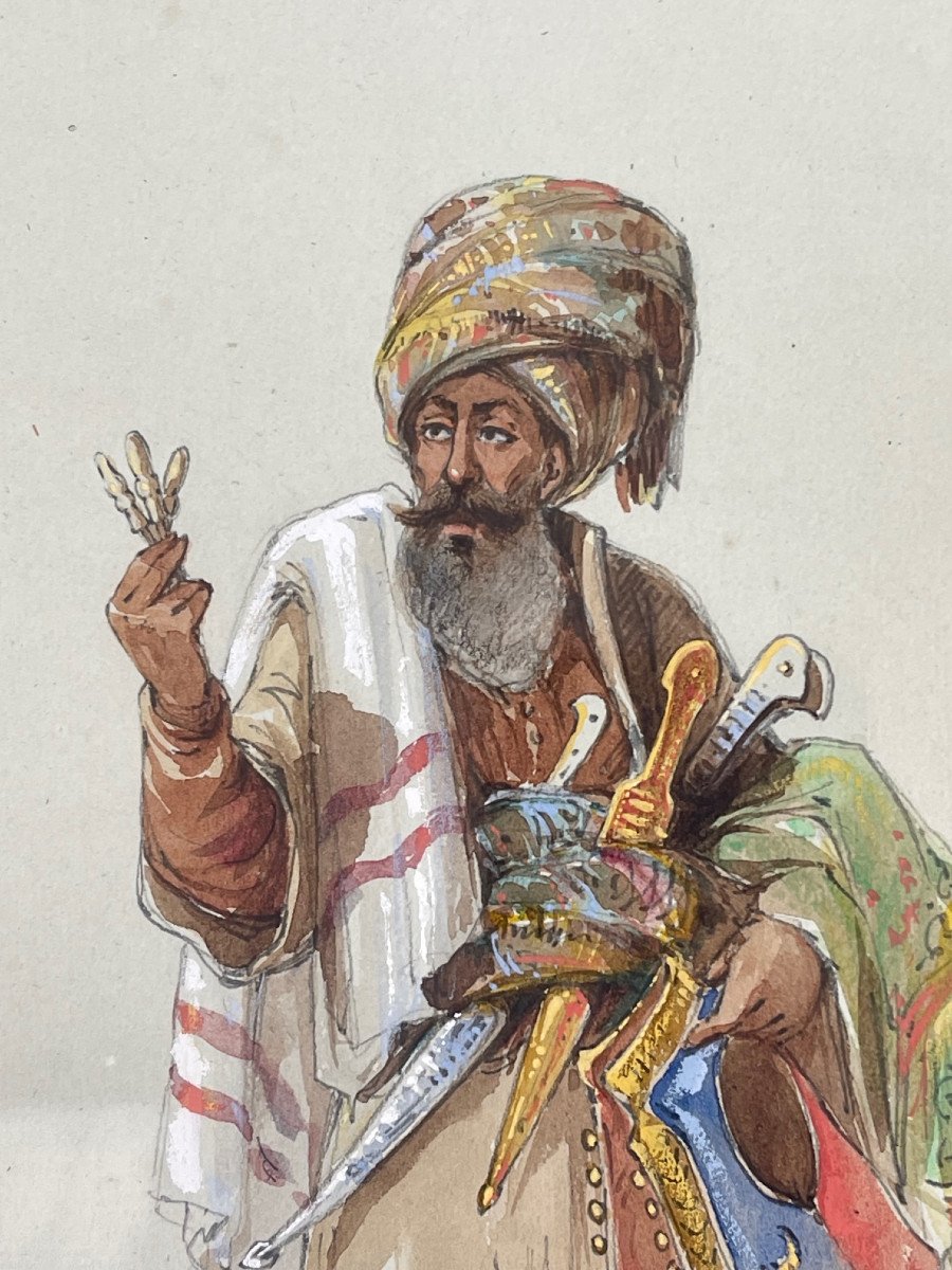 Superb 19th Century Orientalist Painting Ottoman Empire Traveling Merchant-photo-4