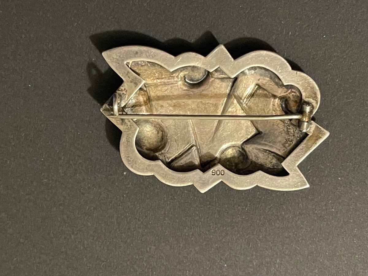 Art Deco Brooch Solid Silver Stylized Clouds Geometric Decor Artist's Jewel-photo-2