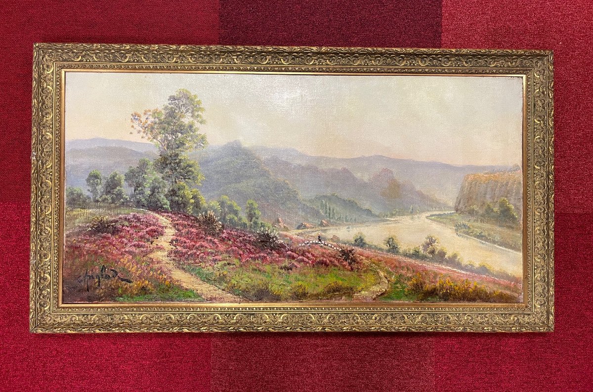 Unique Signed Painting Landscape Gaston Anglade Corrèze Crozant School-photo-3