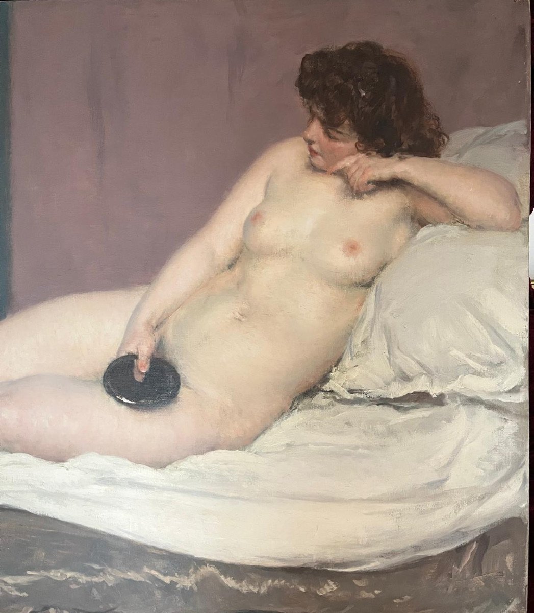 Exceptionnel Grand Tableau Louis - François Biloul Signé 1900 Olympia Manet Hst-photo-2